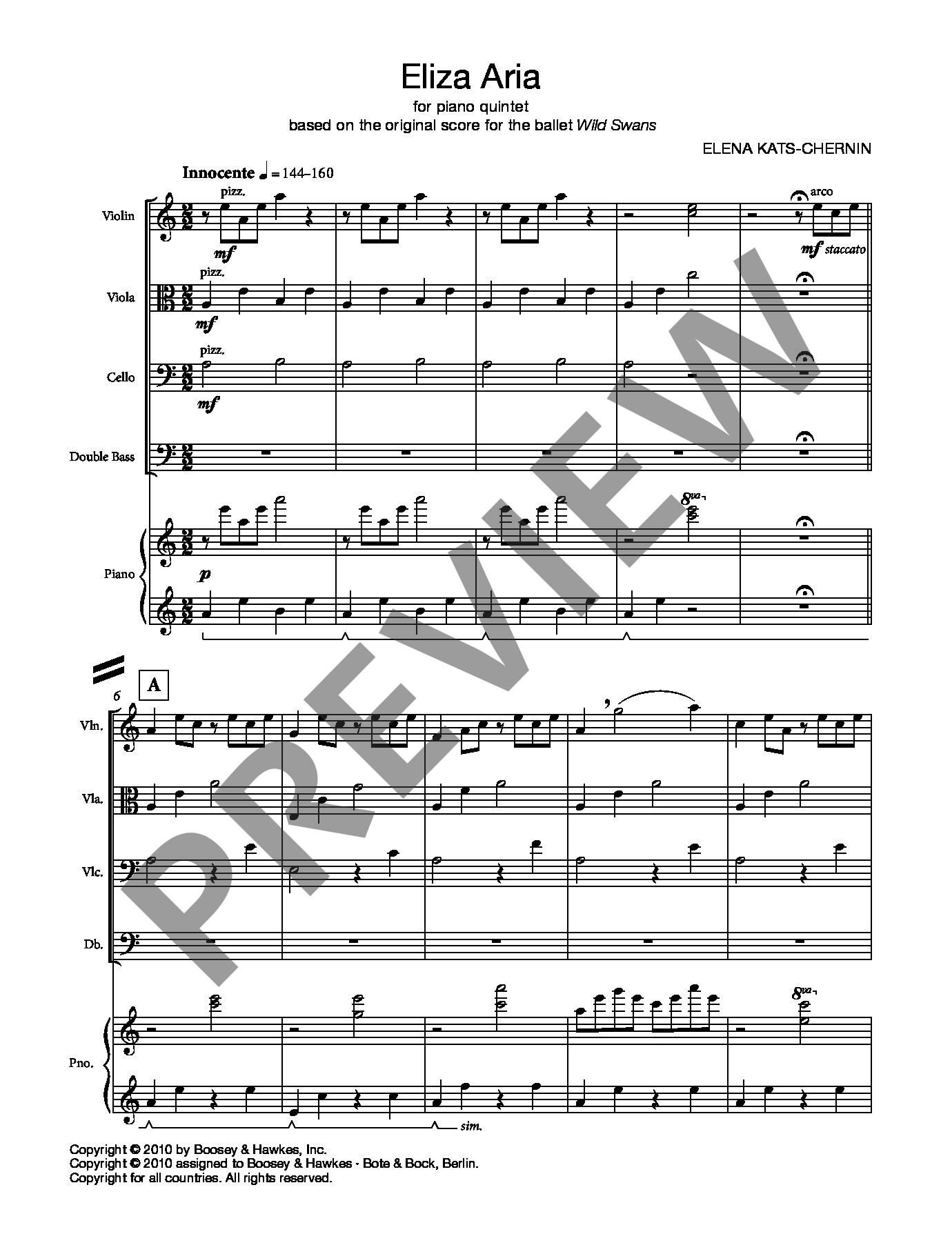 Beispielseite 2 zu Eliza Aria (2010) for piano quintet full score (= playing score)