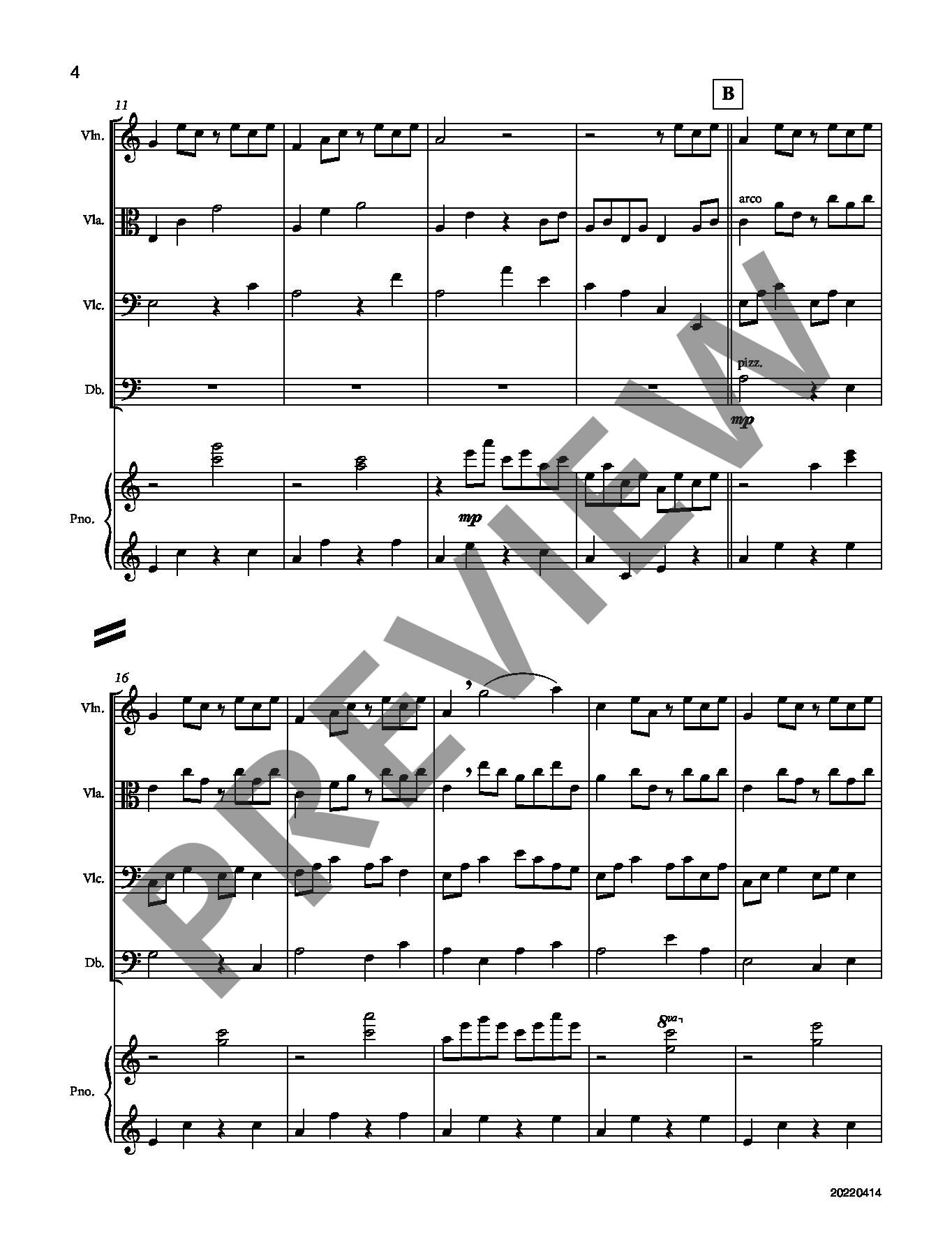 Beispielseite 3 zu Eliza Aria (2010) for piano quintet full score (= playing score)