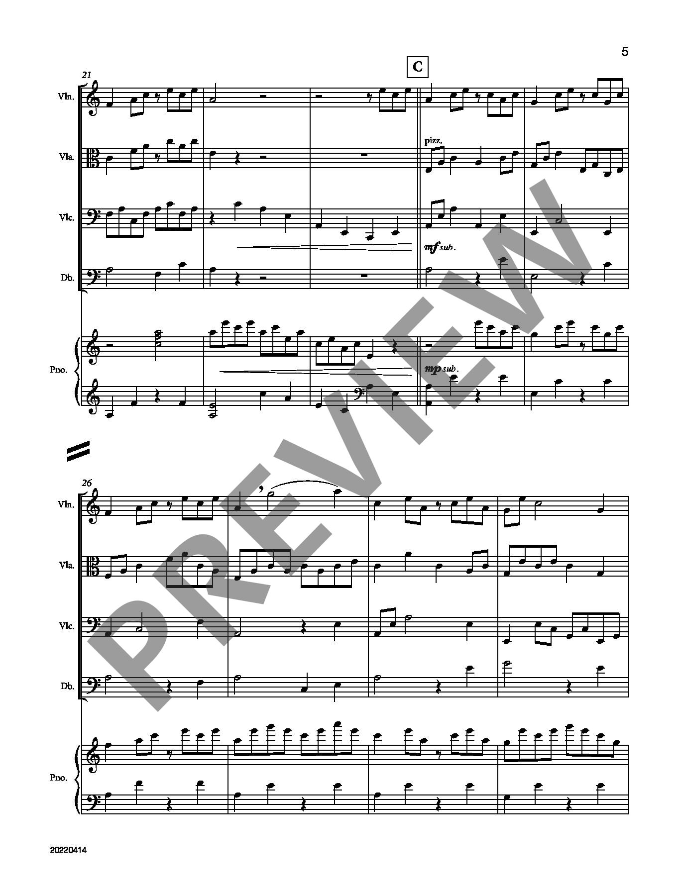 Beispielseite 4 zu Eliza Aria (2010) for piano quintet full score (= playing score)