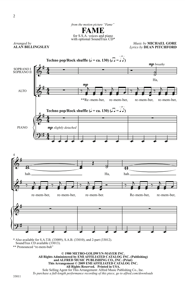 Beispielseite 1 zu Fame for female chorus and piano score