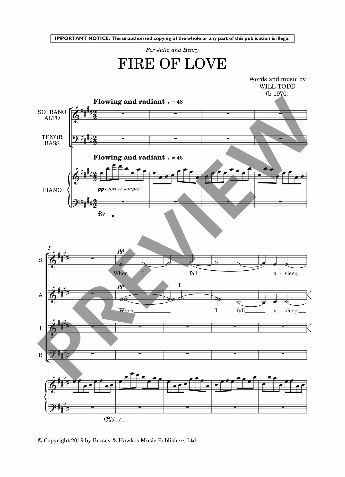 Beispielseite 1 zu Fire of Love for mixed chorus (SSAATTBB) and piano vocal score (en)