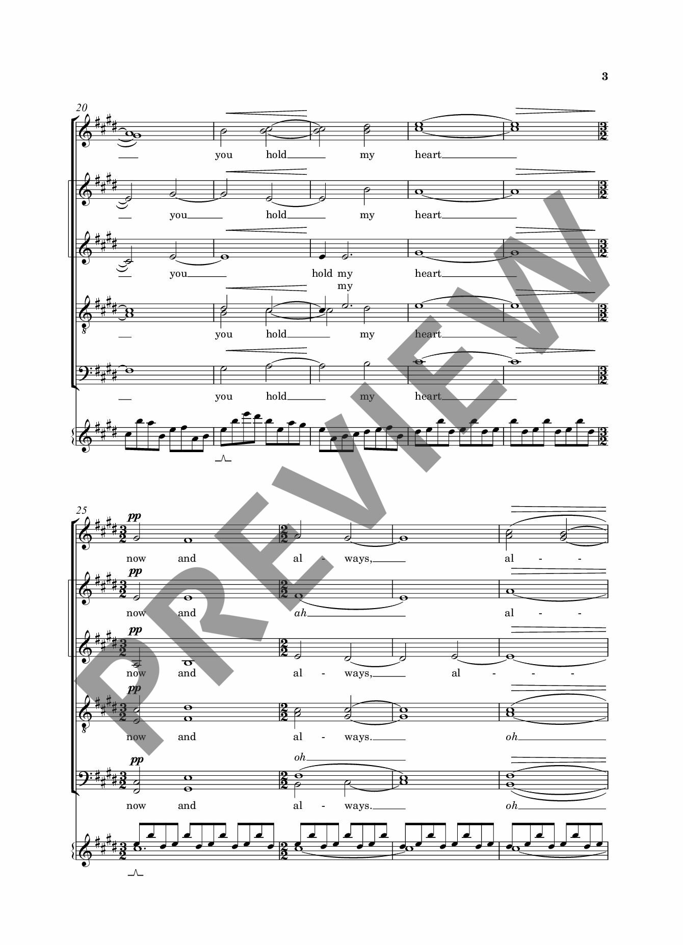 Beispielseite 3 zu Fire of Love for mixed chorus (SSAATTBB) and piano vocal score (en)