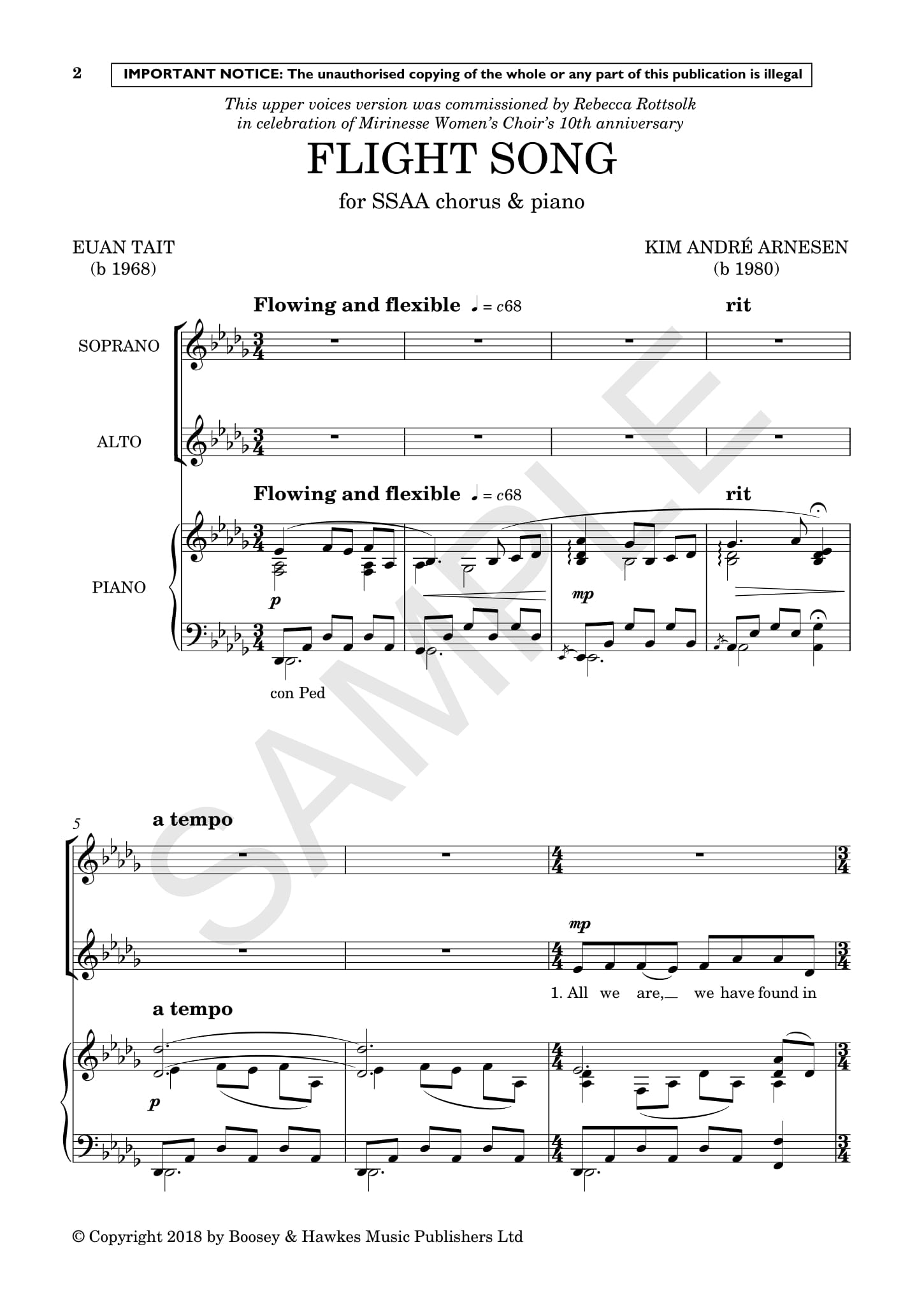 Beispielseite 1 zu Flight Song for male chorus and piano score