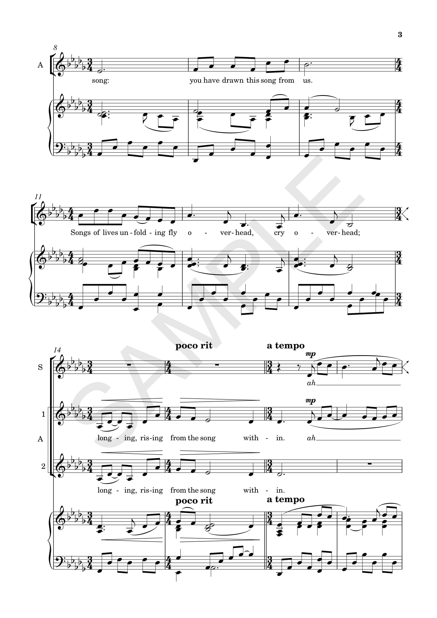 Beispielseite 2 zu Flight Song for male chorus and piano score