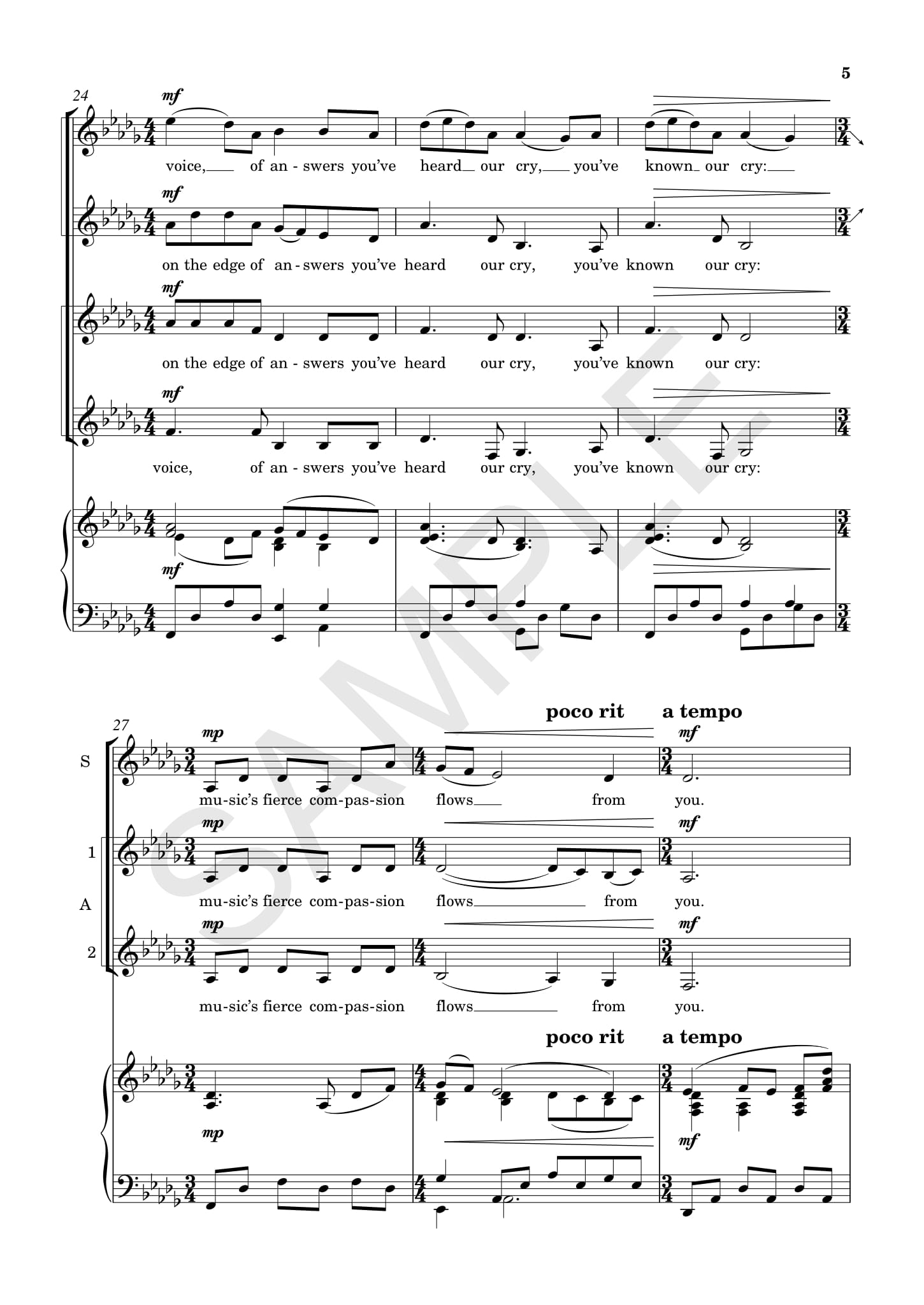 Beispielseite 4 zu Flight Song for male chorus and piano score