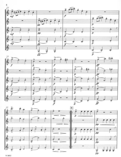 Beispielseite 1 zu Galliard Battaglia f�r 2 Bb-Piccolo-Trompeten und 3 Bb-Trompeten Partitur und Piccolotrompetenpartitur