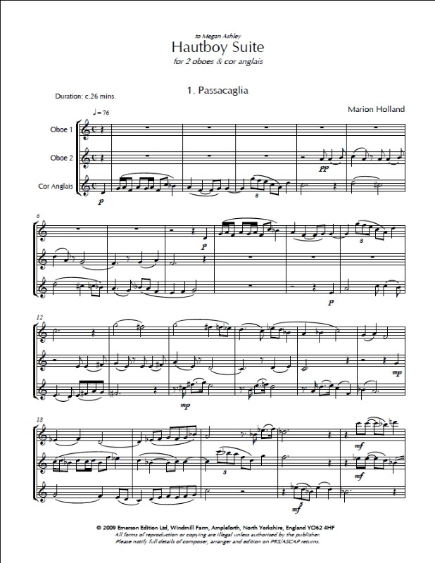 Beispielseite 1 zu Hautboy Suite for 2 oboes and cor anglais score and parts