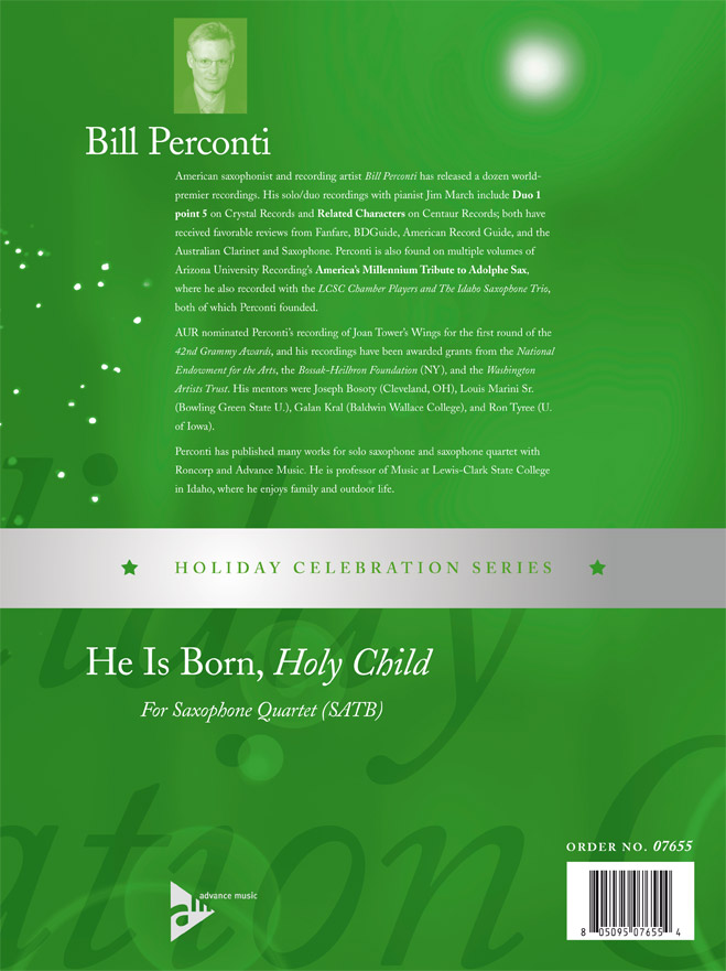 Beispielseite 1 zu He is born, holy Child for saxophon quartet (SATB) score and parts