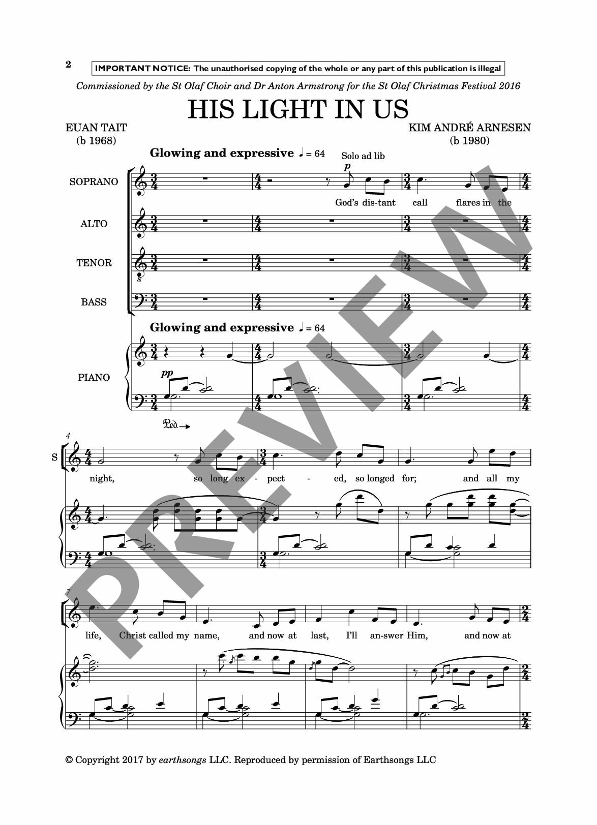 Beispielseite 3 zu His Light in us for mixed chorus (with divisi) and piano score (en)
