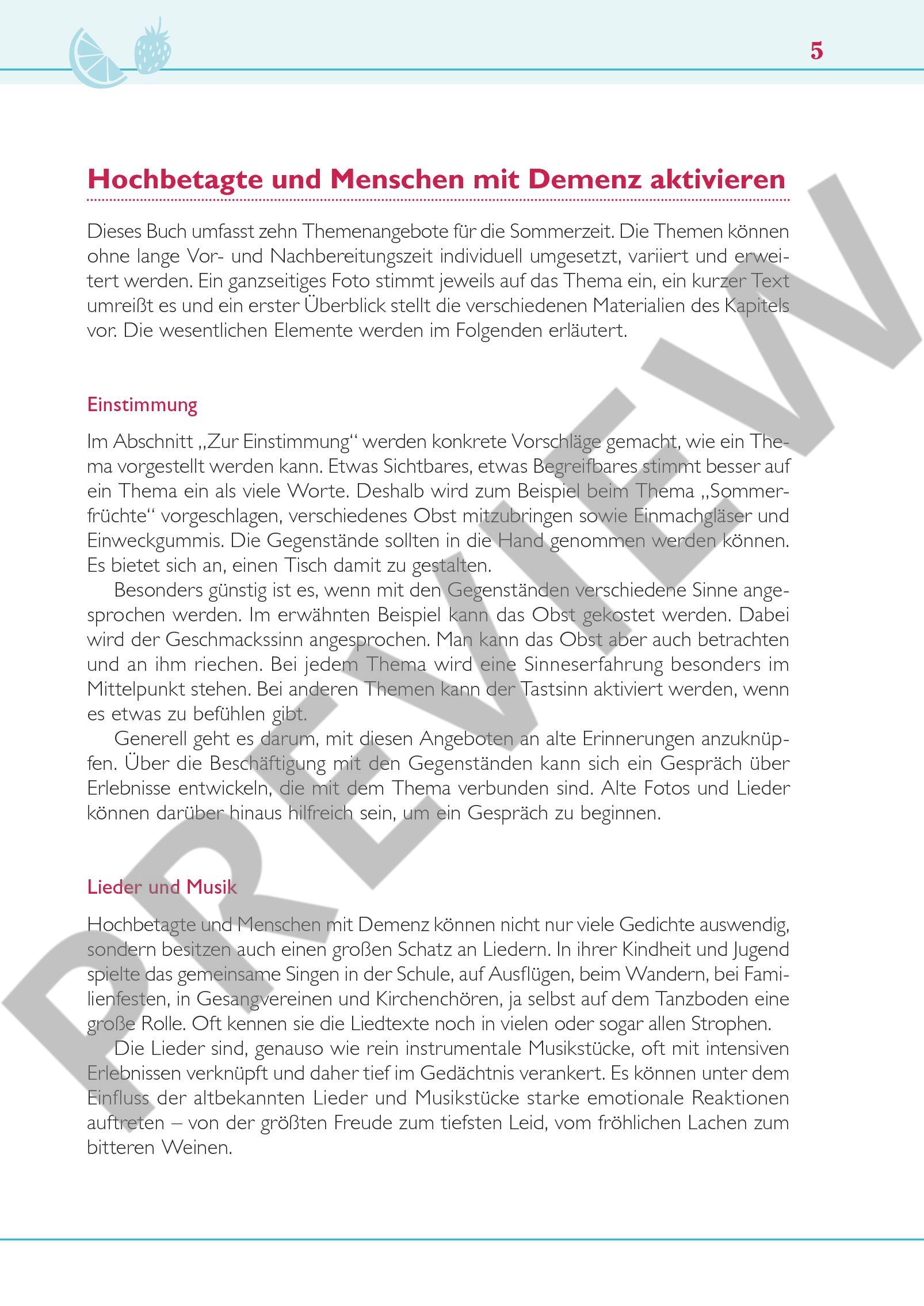 Beispielseite 2 zu Hochbetagte und Menschen mit Demenz aktivieren Band 4 (+CD) Lieder, Geschichten, Gedichte und Anregungen - Sommer