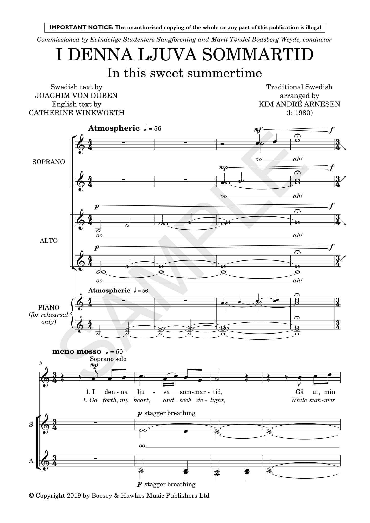 Beispielseite 1 zu I denna ljuva sommartid for female chorus a cappella score (schwed/en)