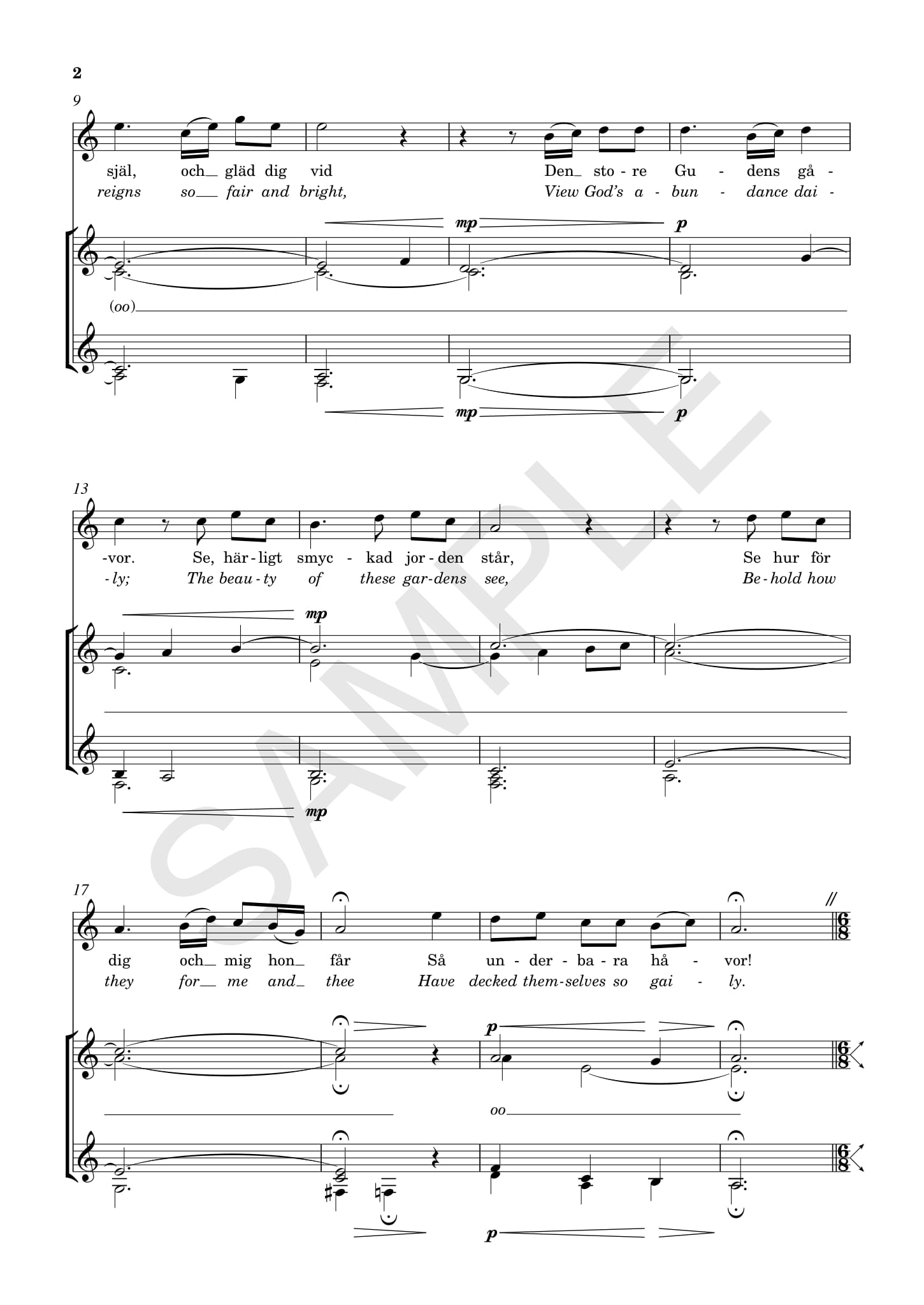 Beispielseite 2 zu I denna ljuva sommartid for female chorus a cappella score (schwed/en)