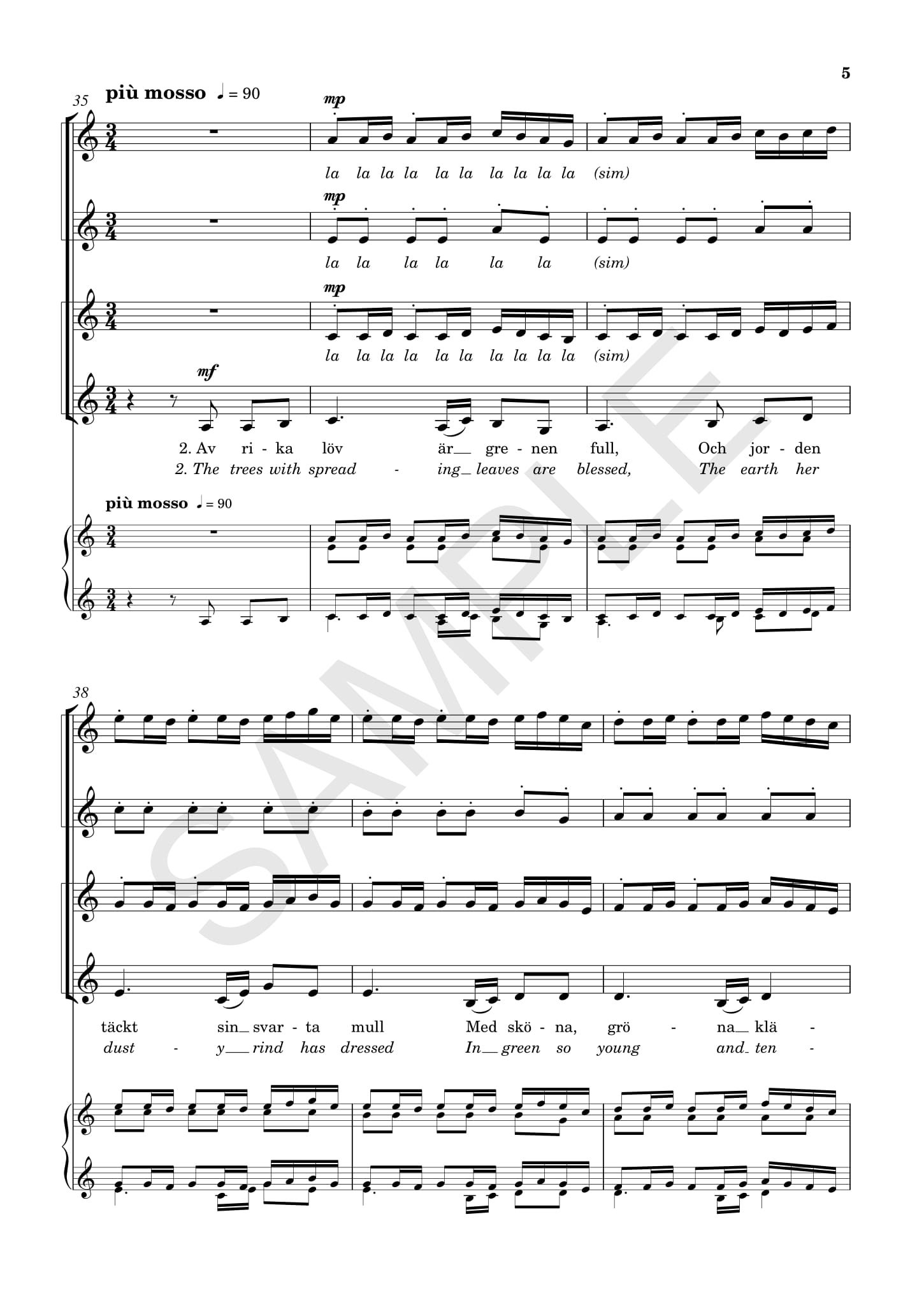 Beispielseite 5 zu I denna ljuva sommartid for female chorus a cappella score (schwed/en)