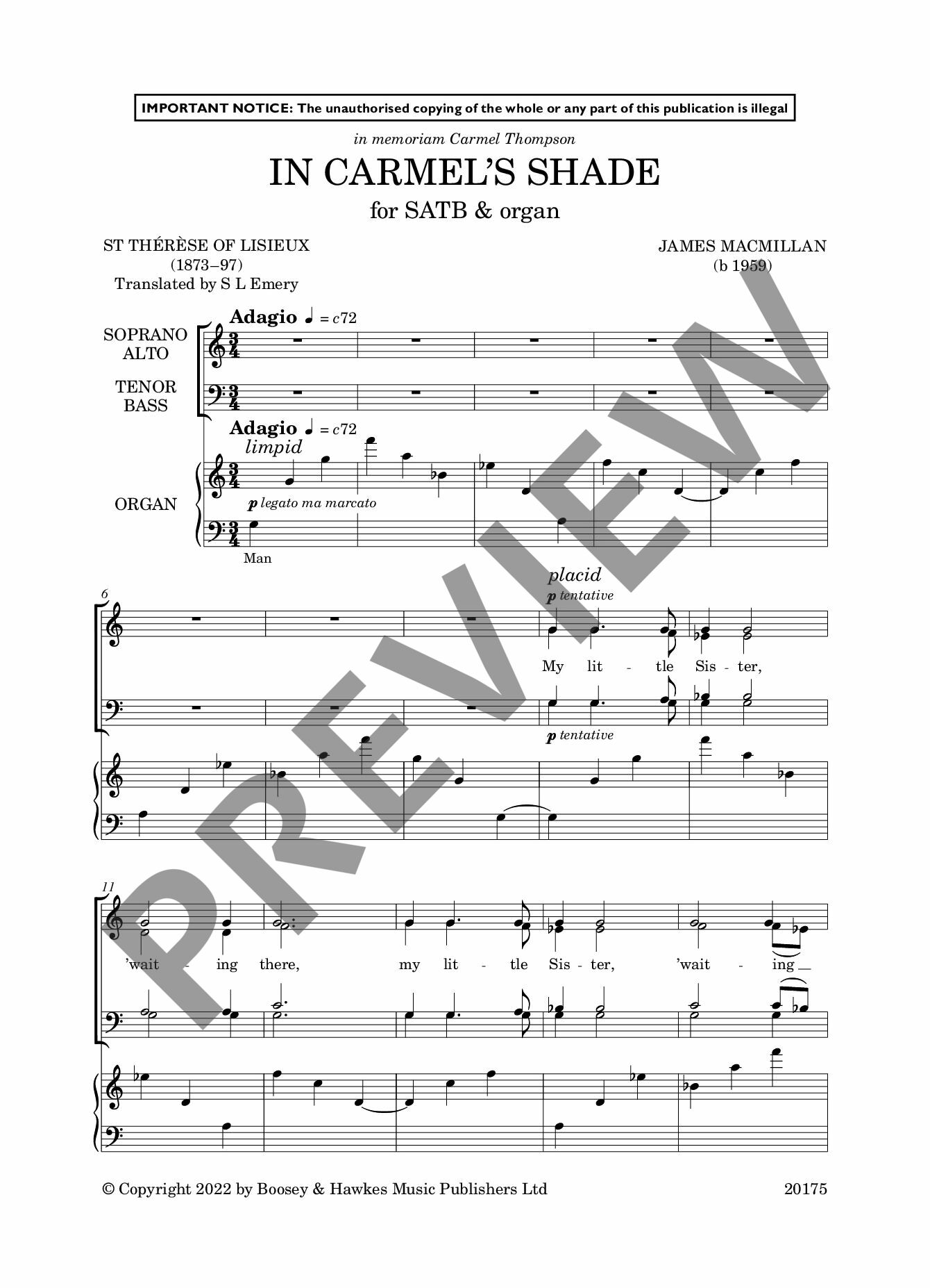 Beispielseite 1 zu In Carmel's Shade for mixed choir and organ choral score