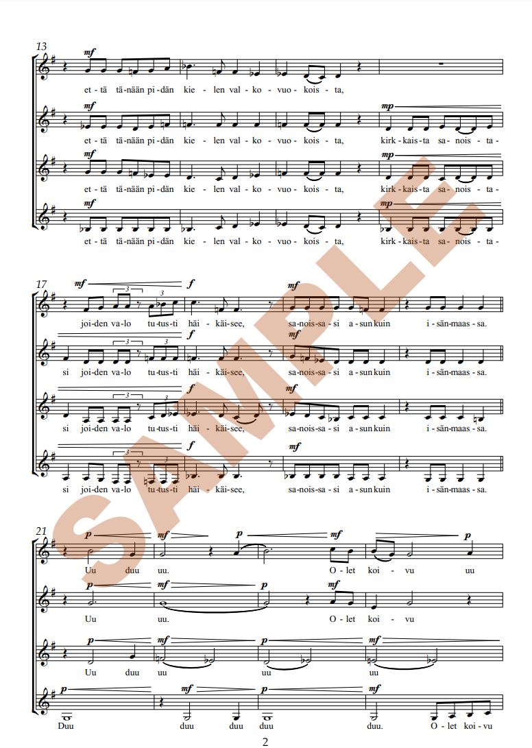 Beispielseite 1 zu Koivu ja t�hti diskanttikuorolle Women's Choir Choral Score