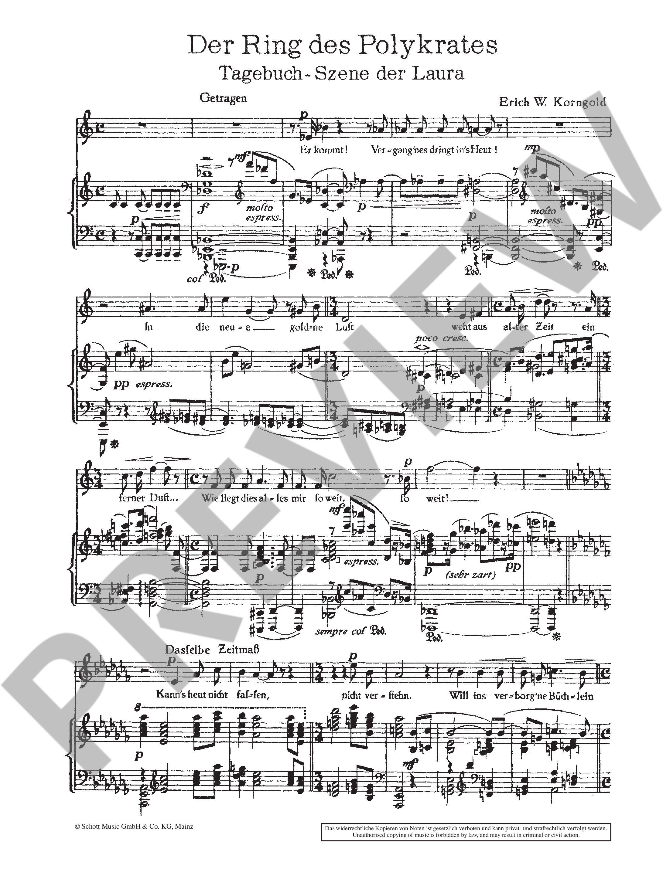 Beispielseite 1 zu Korngold, Erich Wolfgang, Tagebuchszene der Laura f�r Gesang und Klavier
