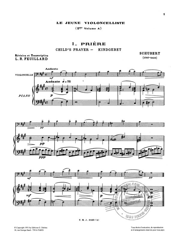 Beispielseite 1 zu Le jeune violoncelliste vol.2a  pour violoncelle et piano