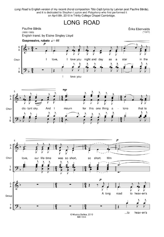 Beispielseite 1 zu Long Road for mixed chorus a cappella score (en)