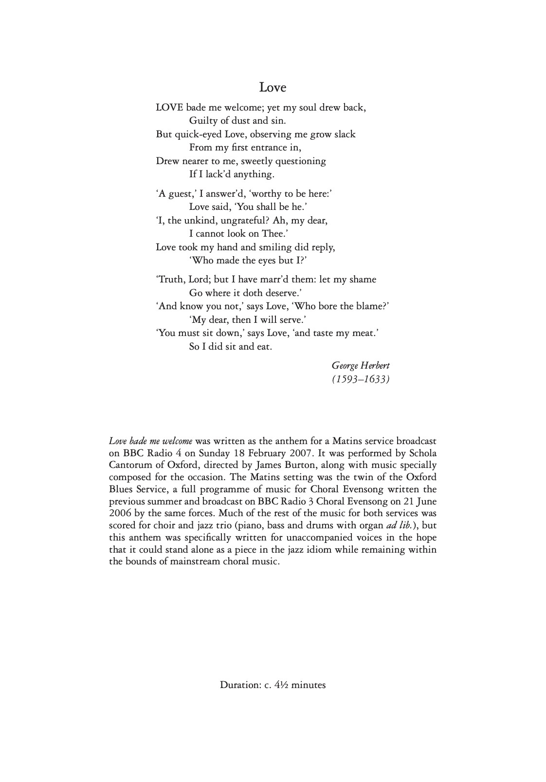 Beispielseite 1 zu Love bade me welcome for mixed chorus (SATB) score (en)