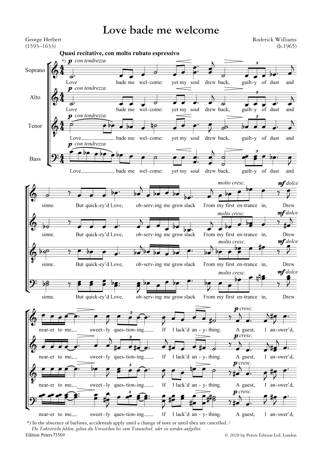 Beispielseite 2 zu Love bade me welcome for mixed chorus (SATB) score (en)