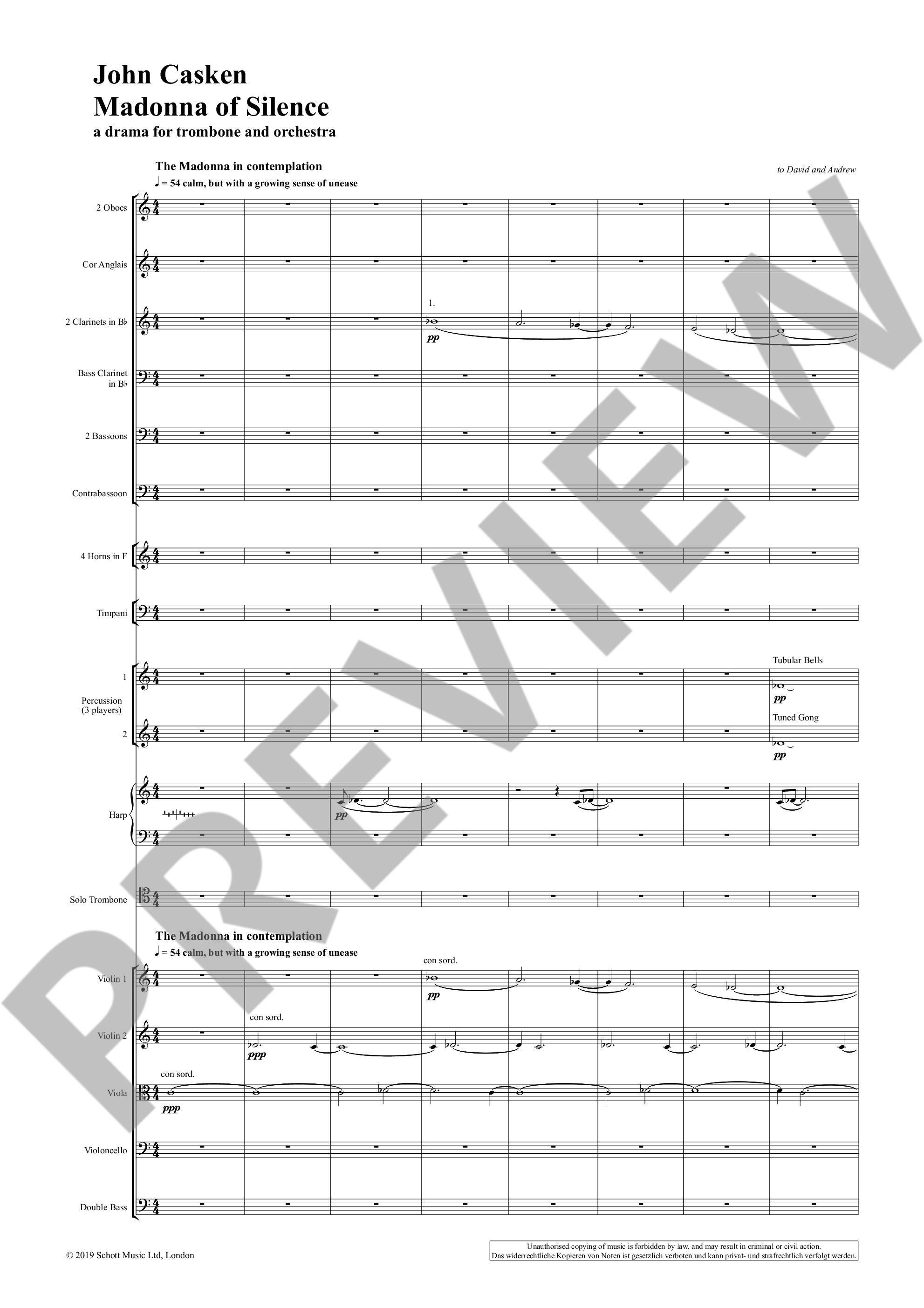 Beispielseite 1 zu Madonna of Silence for trombone and orchestra study score