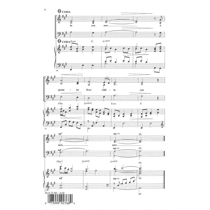 Beispielseite 1 zu May It Be    for mixed chorus (SAB) and piano score