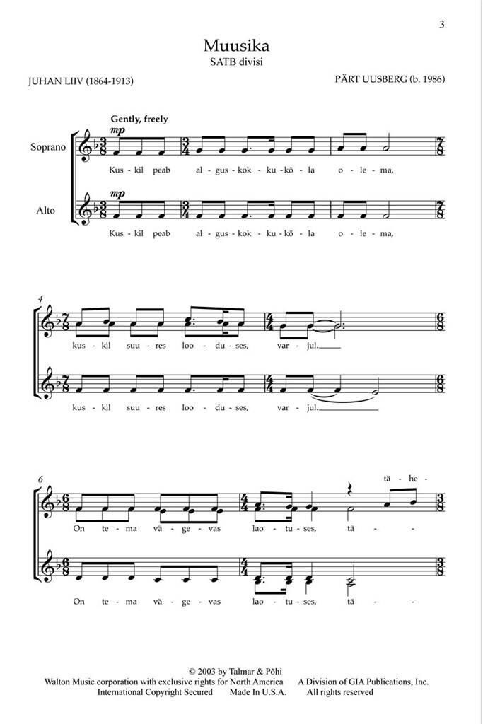 Beispielseite 1 zu Muusika (Music) for mixed choir divisi a cappella choral score (est)