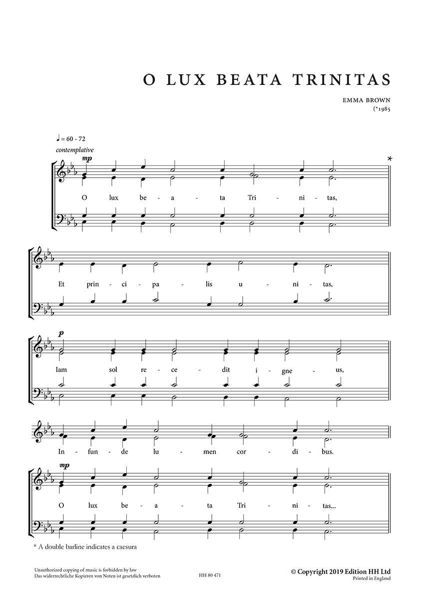 Beispielseite 1 zu O Lux Beata Trinitas soprano, alto, tenor, bass Choral score