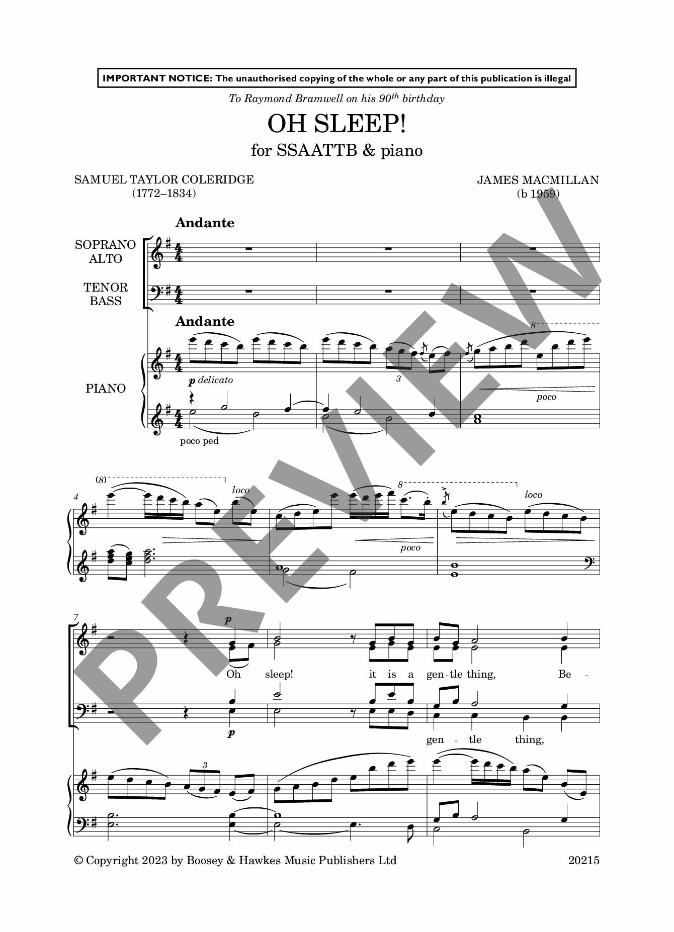 Beispielseite 1 zu Oh Sleep! for mixed choir (with divisi) and piano choral score
