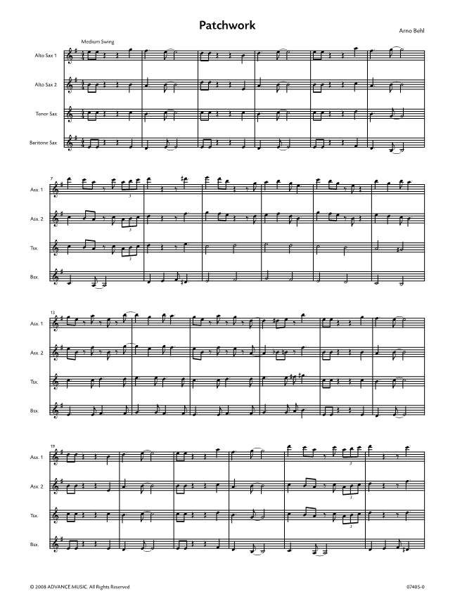 Beispielseite 1 zu Patchwork for saxophone quartet (AATBar) score and parts