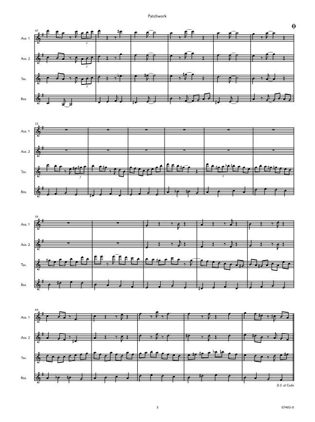 Beispielseite 3 zu Patchwork for saxophone quartet (AATBar) score and parts