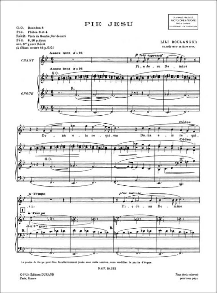 Beispielseite 1 zu Pie Jesu pour soprano, quatuor a cordes, harpe et orgue reduction pour chant et orgue