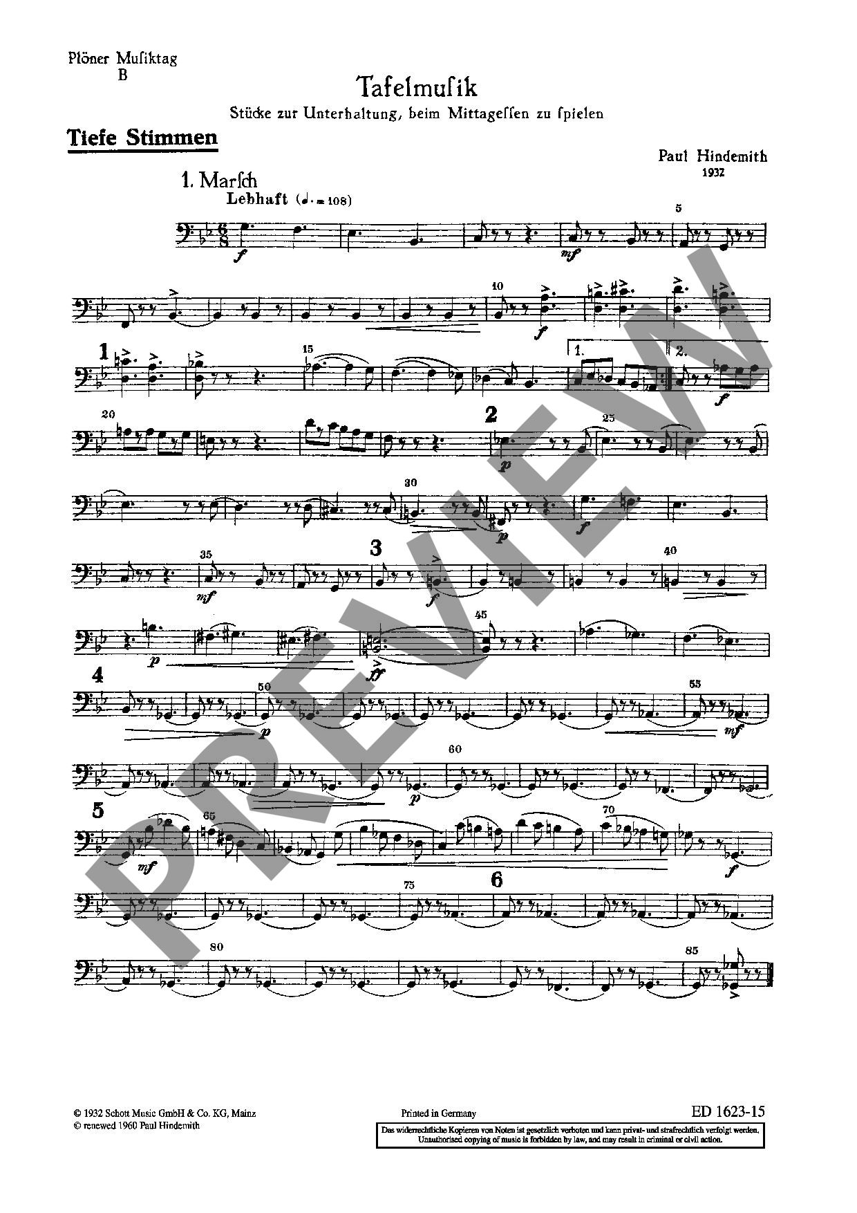 Beispielseite 1 zu Pl�ner Musiktag f�r Fl�te, Trompete oder Klarinette und Streicher (hoch, mittel, tief) Einzelstimme - tiefes Instrument