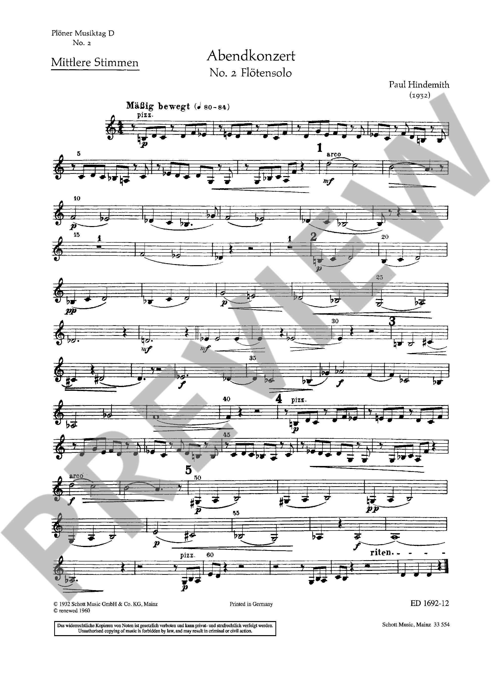 Beispielseite 1 zu Pl�ner Musiktag f�r Fl�te und Streichorchester Einzelstimme - mittlere Streicherstimme