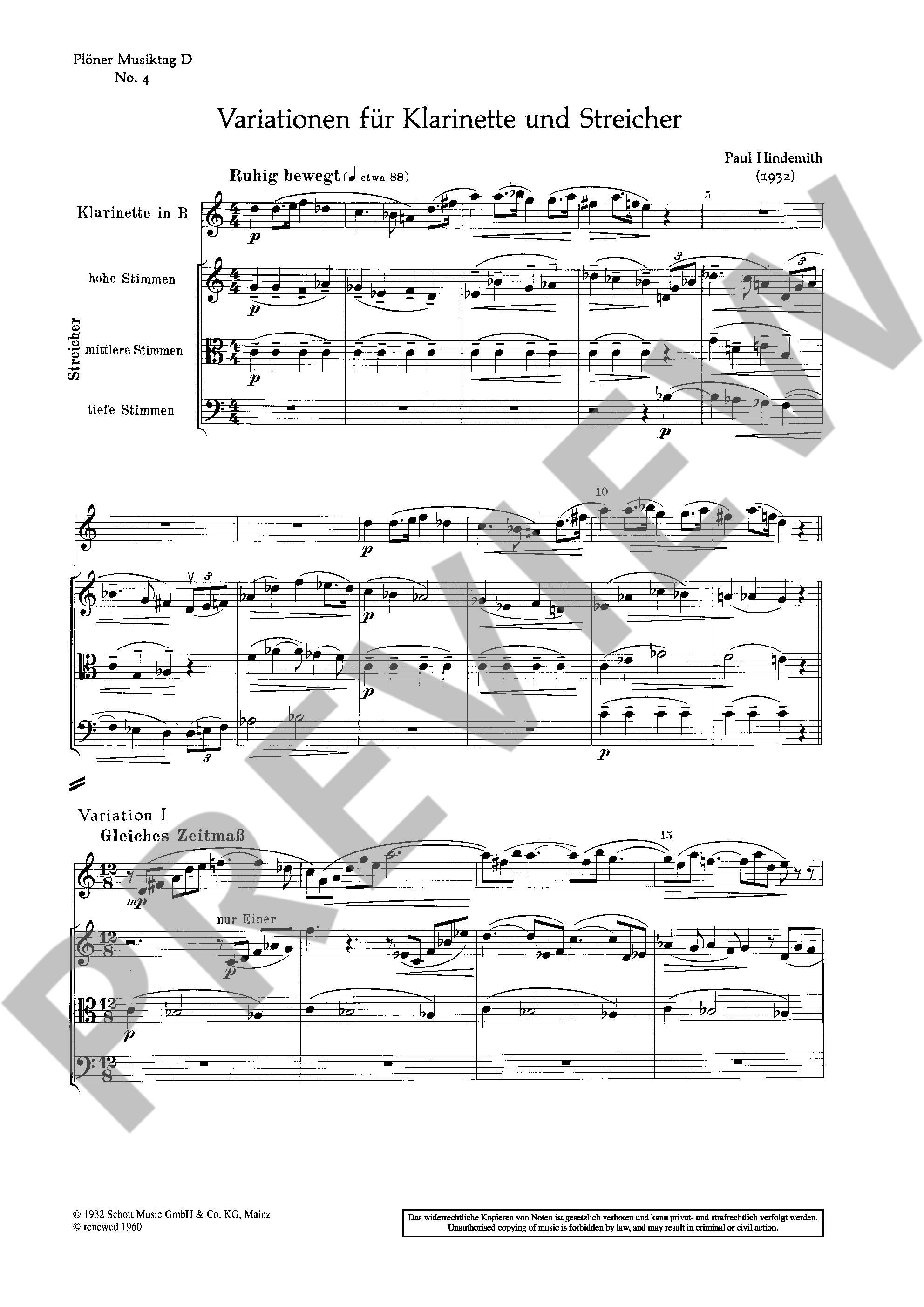 Beispielseite 1 zu Pl�ner Musiktag f�r Klarinette und Streicher Partitur