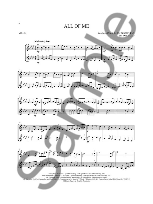 Beispielseite 1 zu Pop Hits for Violin Duet for 2 violins score