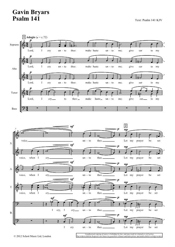 Beispielseite 1 zu Psalm 141 for mixed chorus a cappella score