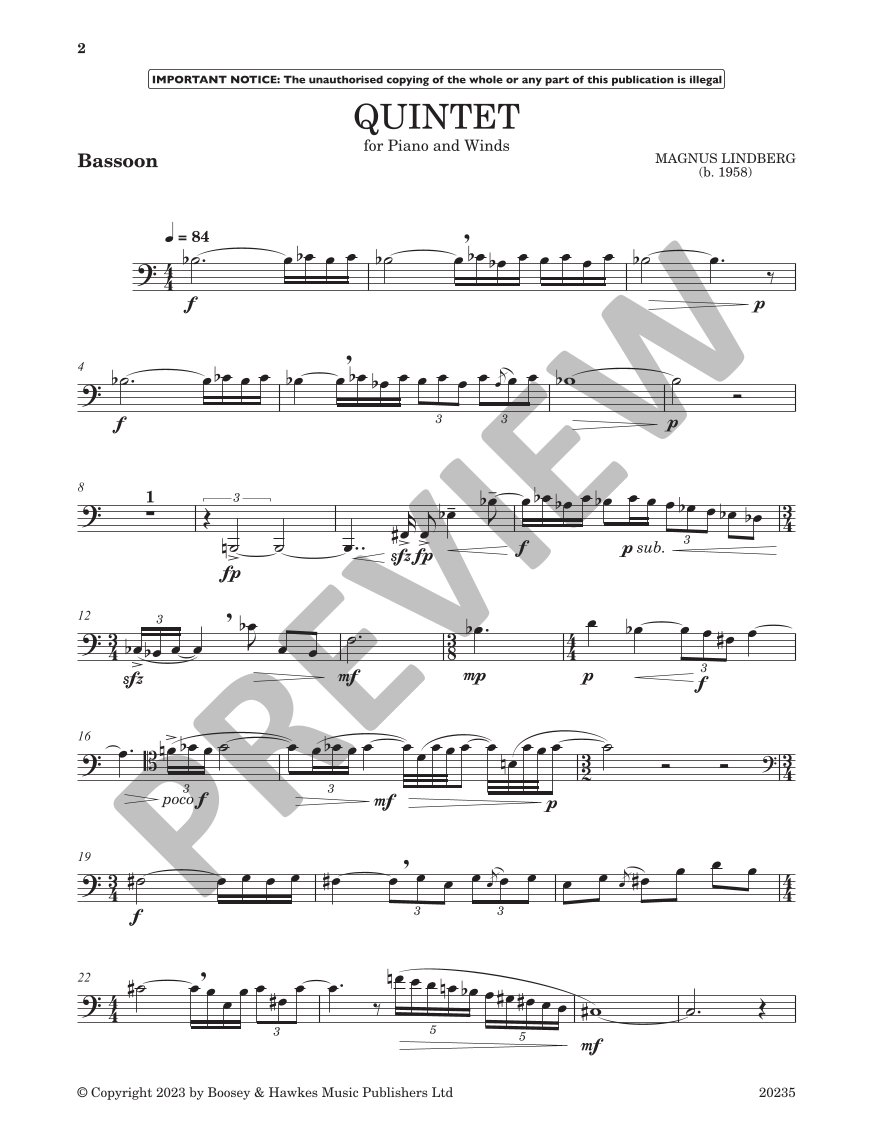 Beispielseite 14 zu Quintet for oboe, clarinet, horn in F, bassoon and piano score and parts