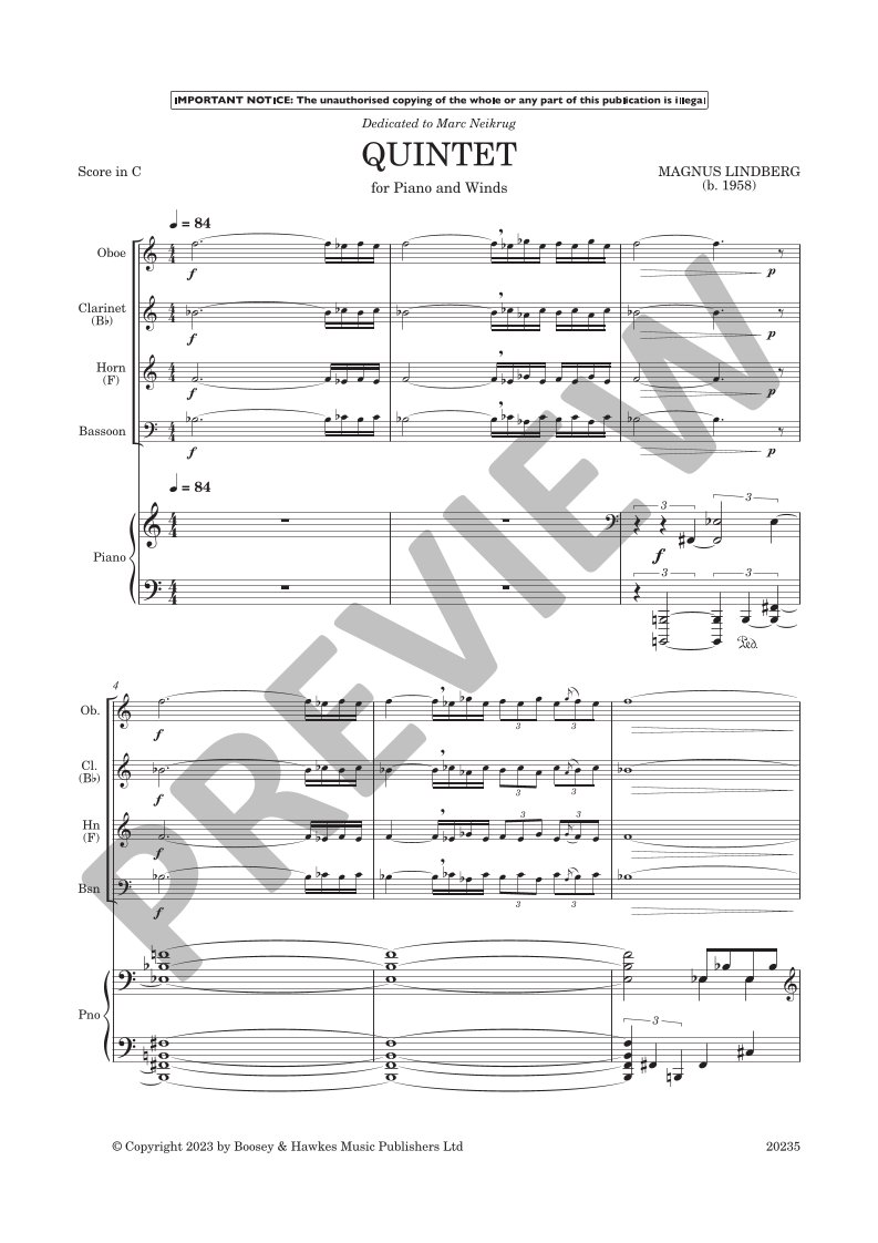 Beispielseite 5 zu Quintet for oboe, clarinet, horn in F, bassoon and piano score and parts