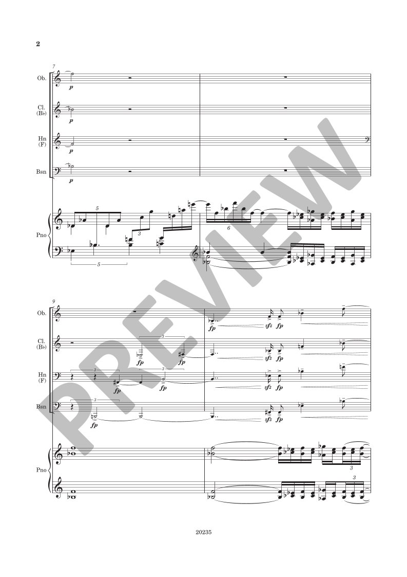 Beispielseite 6 zu Quintet for oboe, clarinet, horn in F, bassoon and piano score and parts