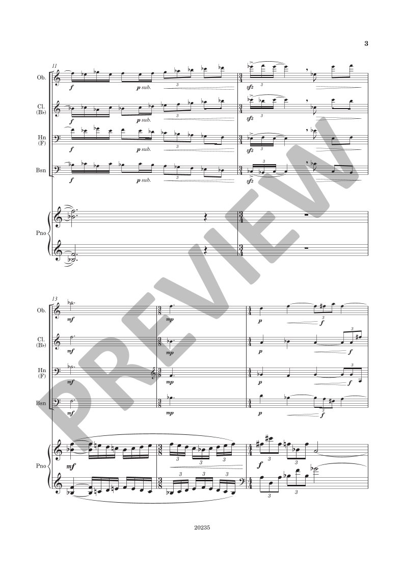 Beispielseite 7 zu Quintet for oboe, clarinet, horn in F, bassoon and piano score and parts