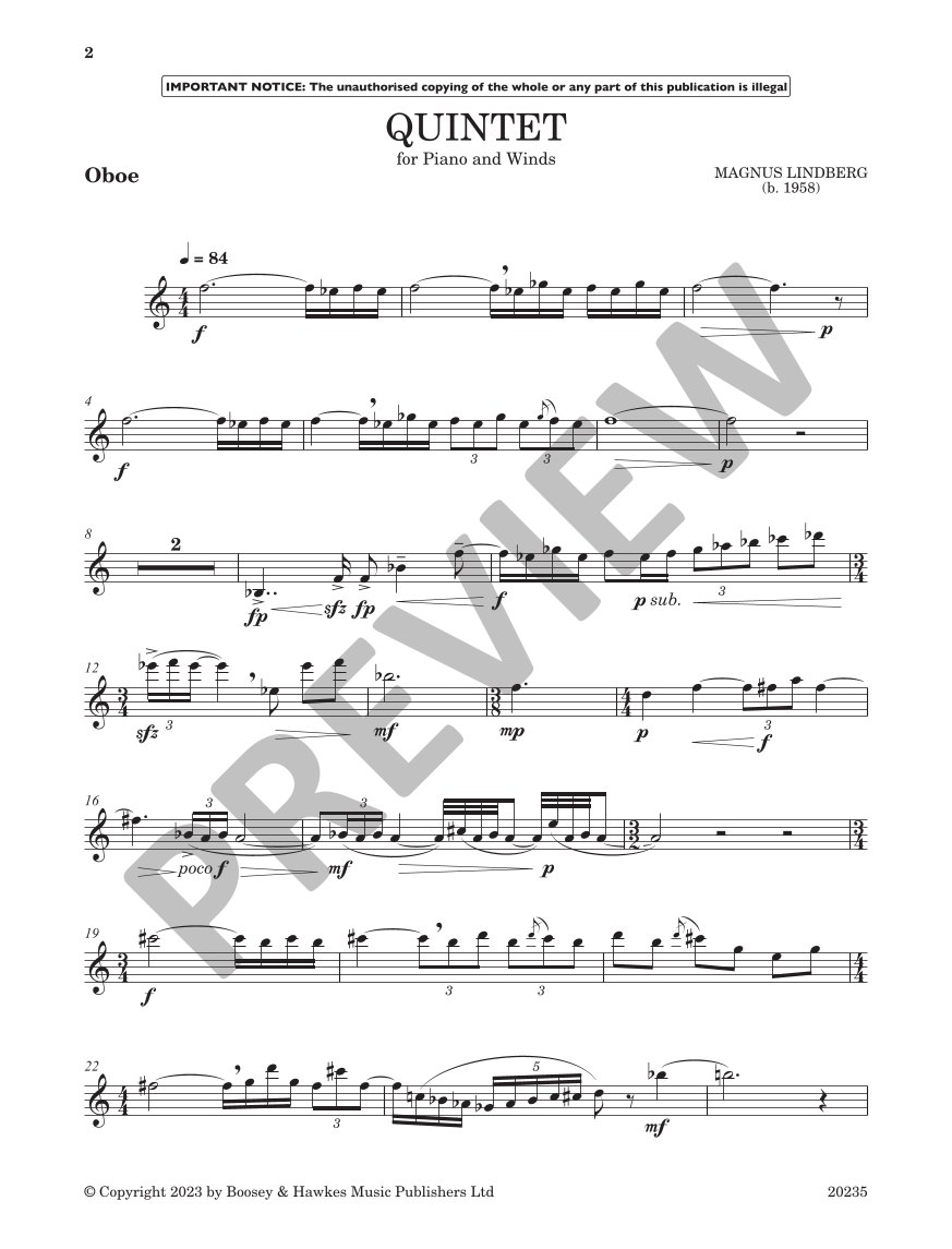 Beispielseite 8 zu Quintet for oboe, clarinet, horn in F, bassoon and piano score and parts