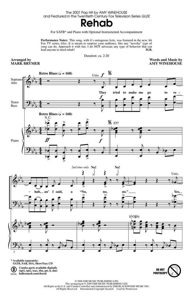 Beispielseite 1 zu Rehab for mixed chorus (SATB) and piano score