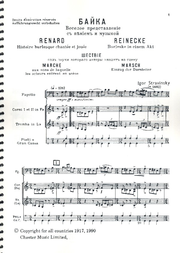Beispielseite 1 zu Renard for 4 voices and orchestra study score