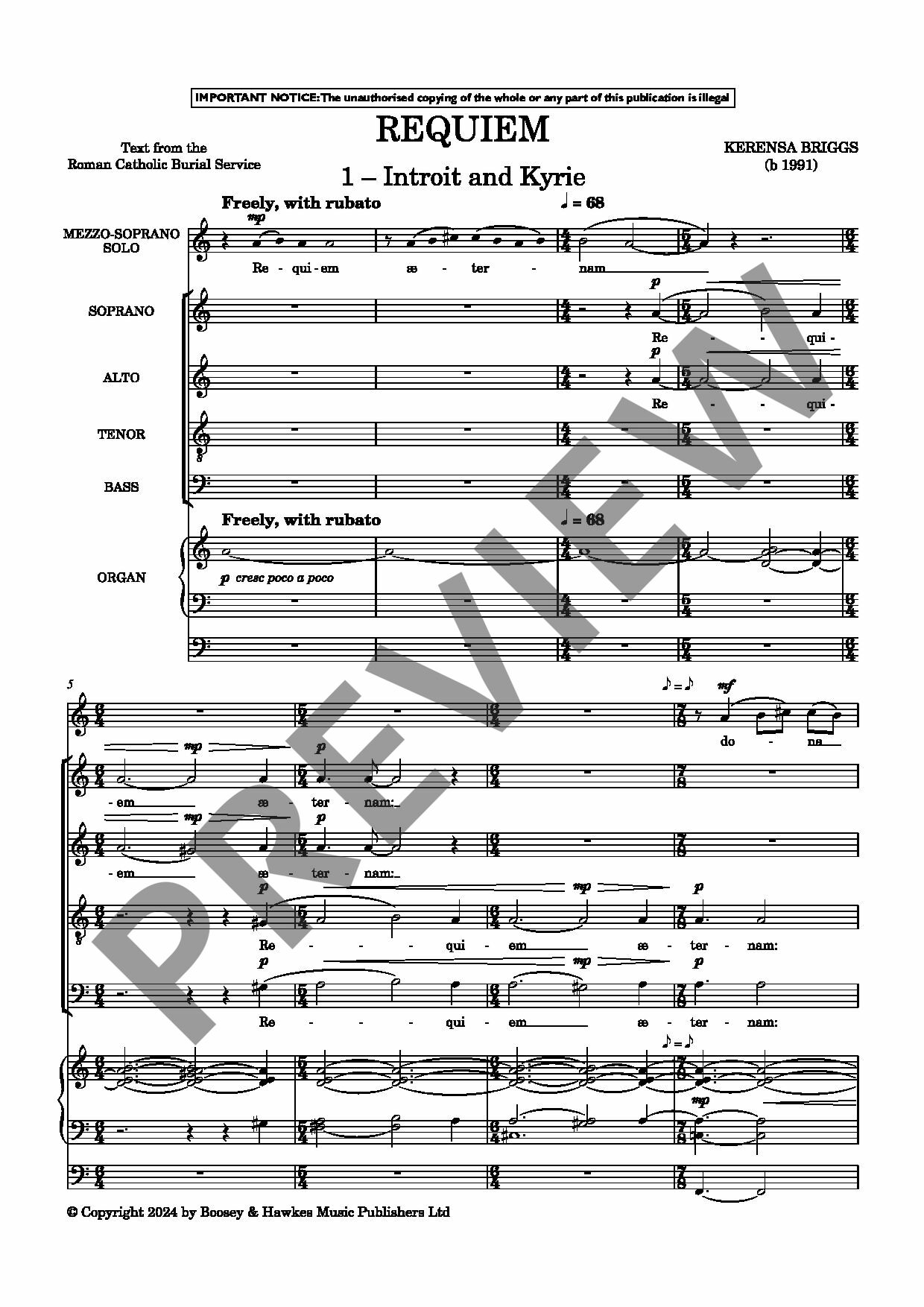 Beispielseite 4 zu Requiem for solo mezzo-soprano, mixed choir and organ score (la)