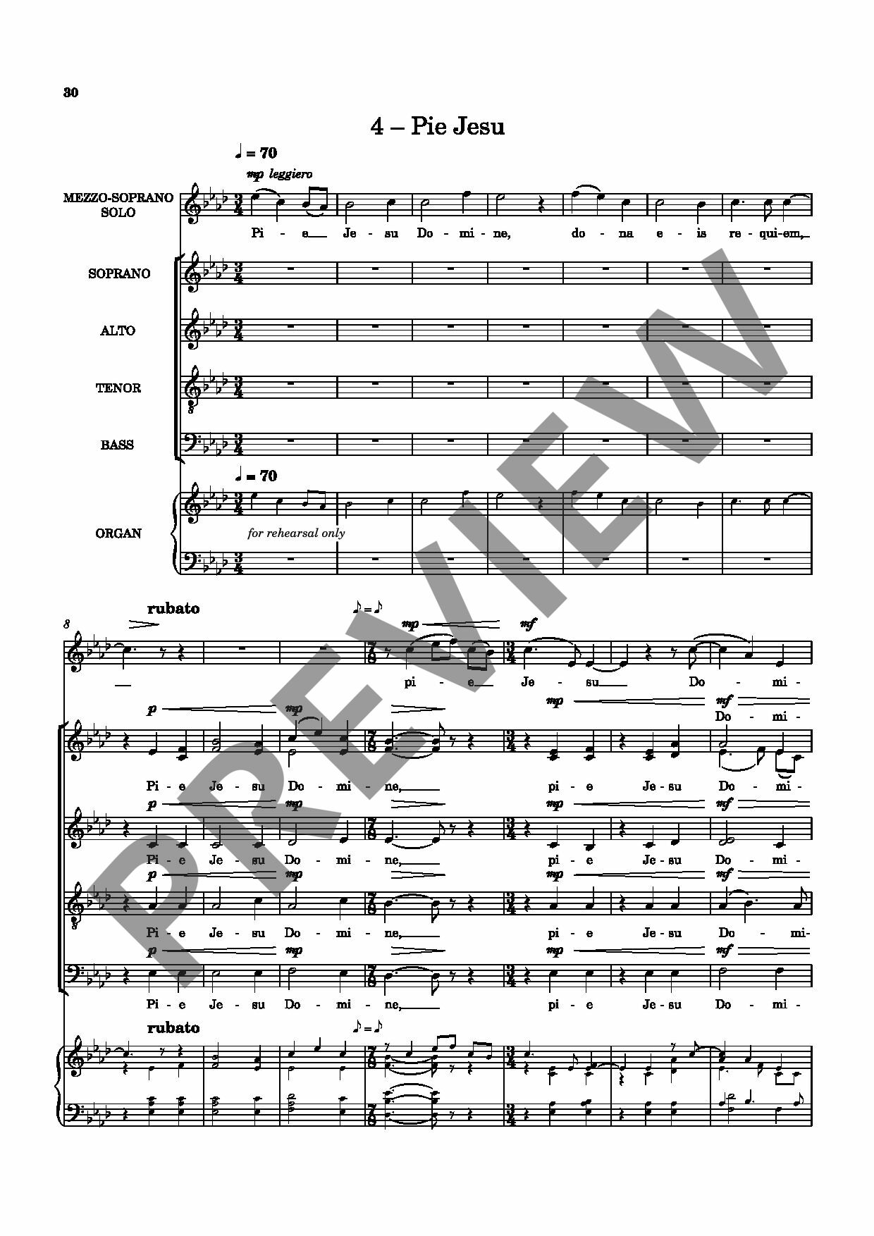 Beispielseite 8 zu Requiem for solo mezzo-soprano, mixed choir and organ score (la)