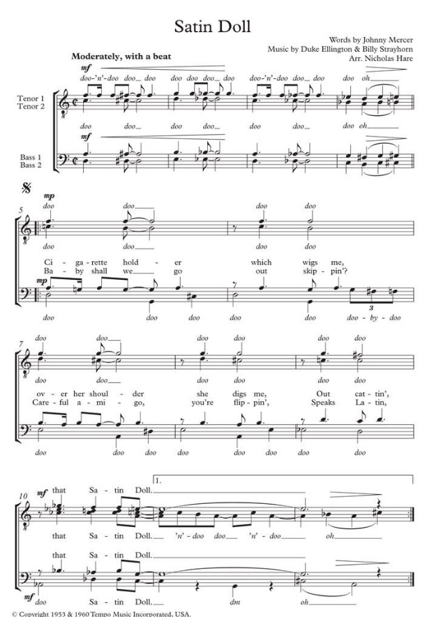 Beispielseite 1 zu Satin Doll for male choir (TTBB) a cappella choral score