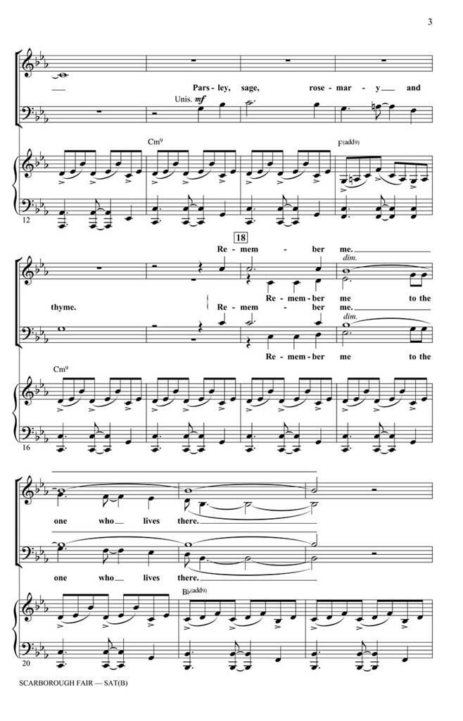 Beispielseite 1 zu Scarborough Fair for mixxed chorus (SAT(B)) and piano score