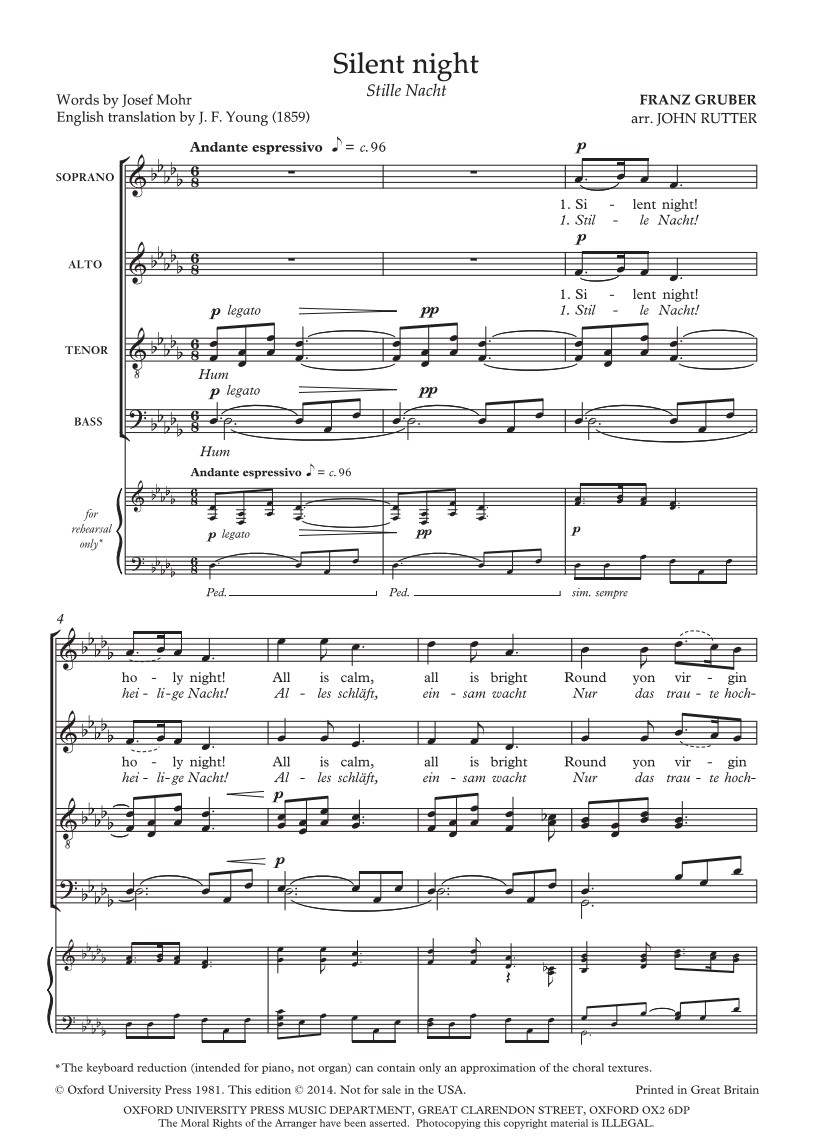 Beispielseite 1 zu Silent Night for mixed chorus a cappella score (en/dt)