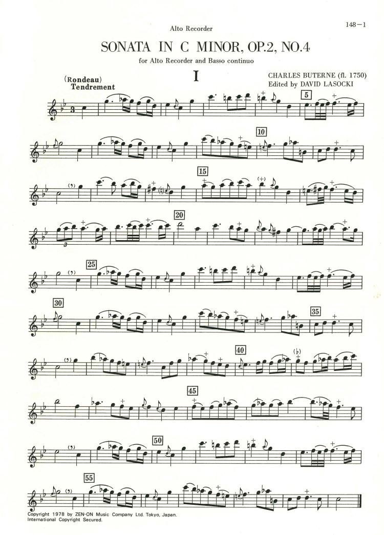 Beispielseite 1 zu Sonata c minor op.2,4 for alto recorder and piano